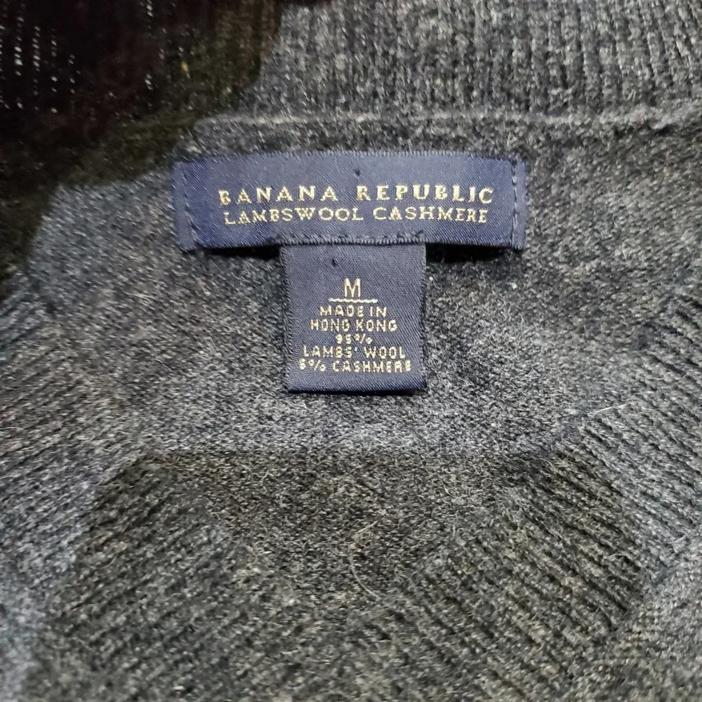Banana Republic Men's M V-Neck Sweater‎ Gray Lambswool Cashmere Vintage 2005